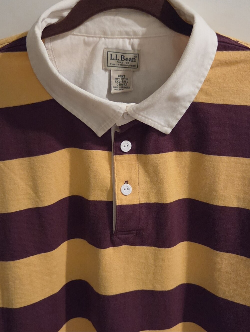 NWOT LL Bean Rugby Jersey - Wedding Crashers Maroon Gold Stripe - Size XXL Tall - Picture 3 of 8